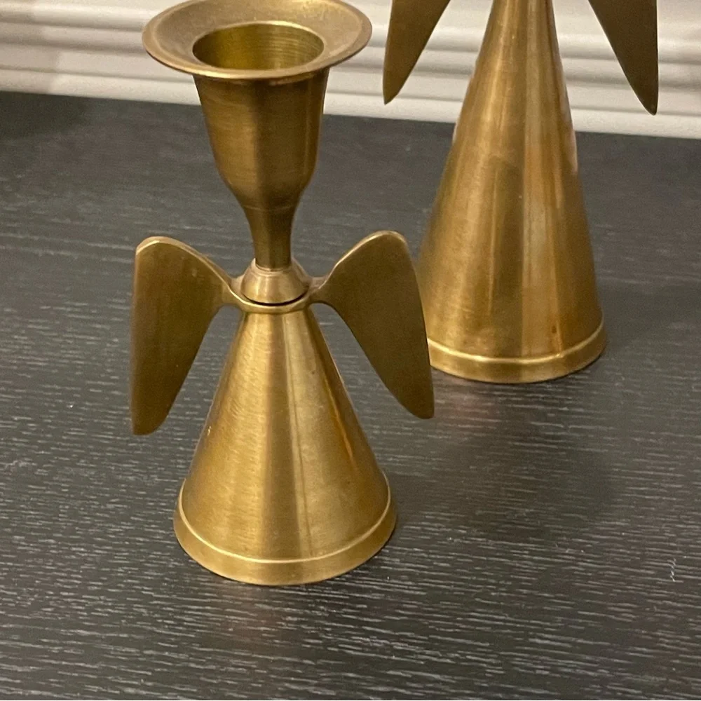 Set Of 3 Mid Century Brass Angel Wing Candle Holder Christmas MCM Taper